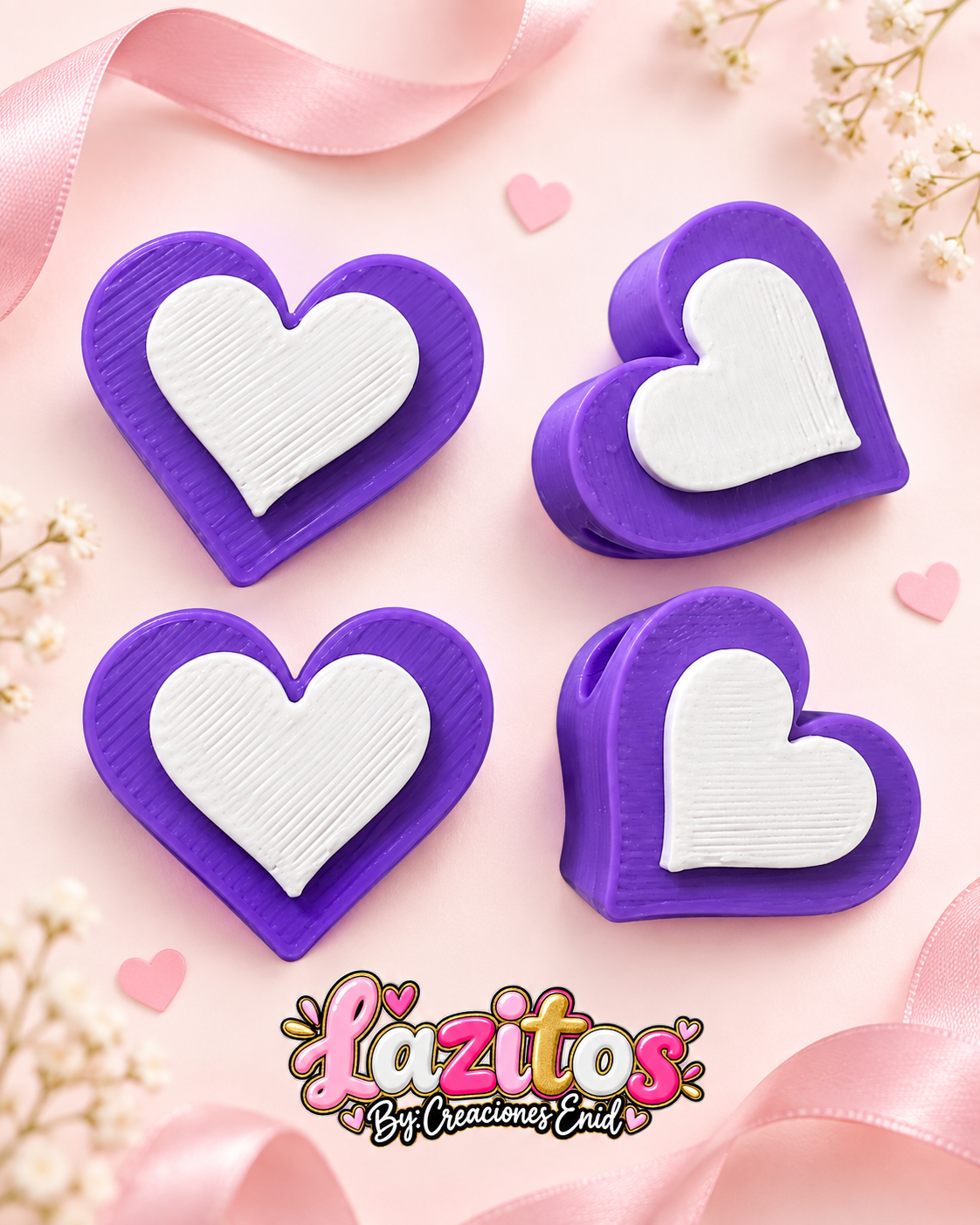 3d Doble corazon Violeta Beads