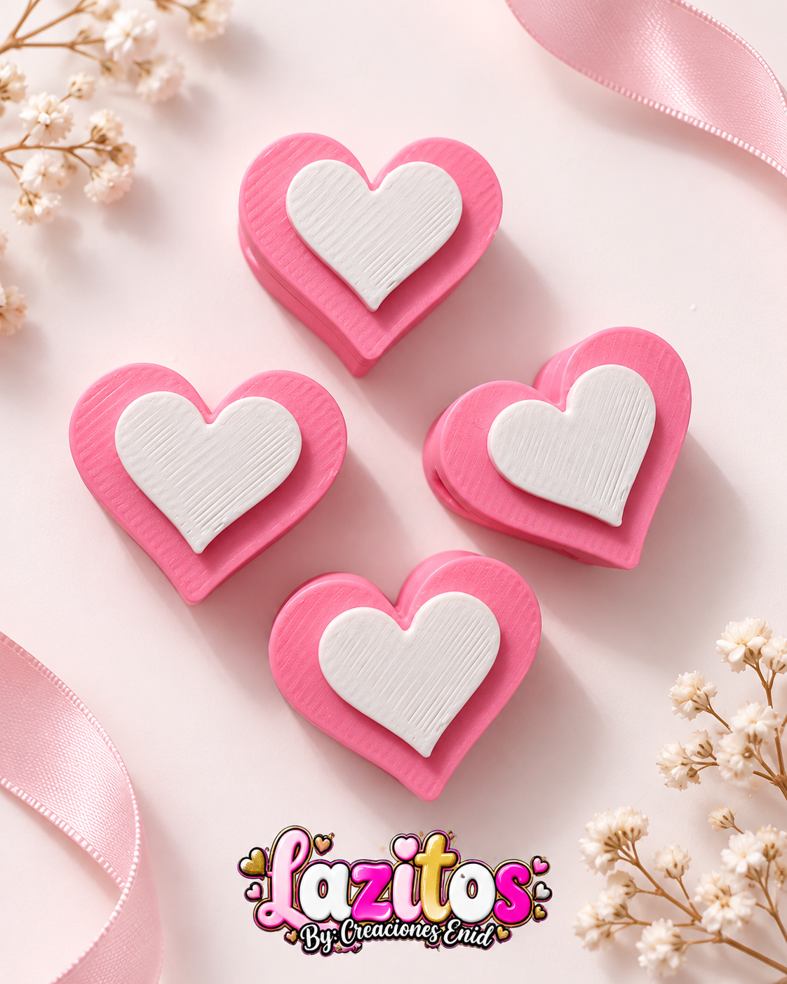 3d Doble corazon Rosa Beads
